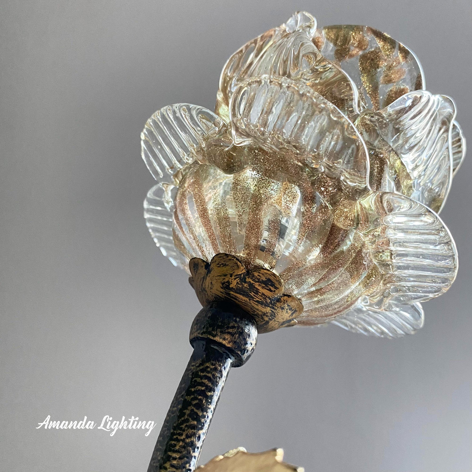 Antique Table Lamp With Gold Sand Rose Flower Lamp Shade - 1 Light
