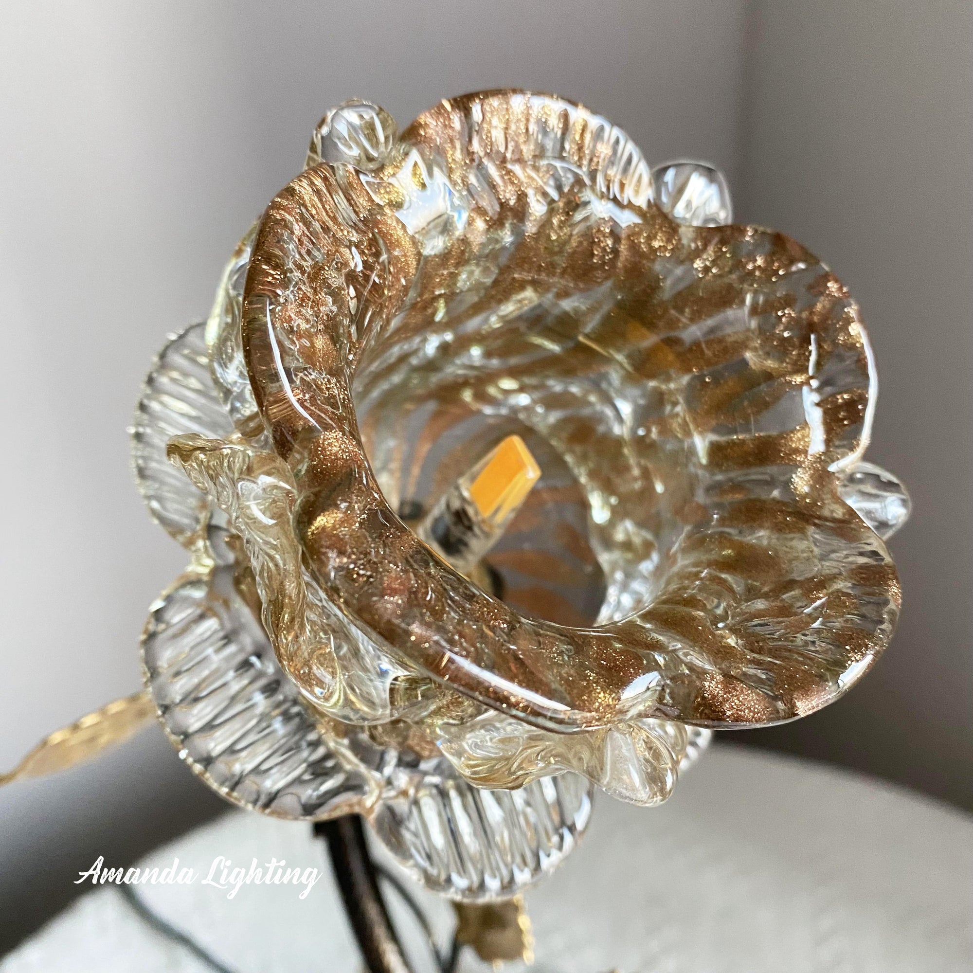 Antique Table Lamp With Gold Sand Rose Flower Lamp Shade - 1 Light