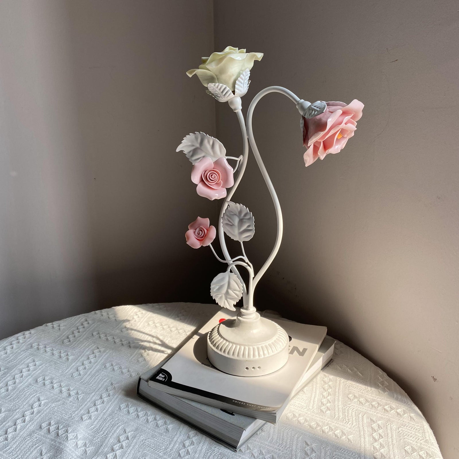 White Ceramic Rose Table Lamp - 2 Lights