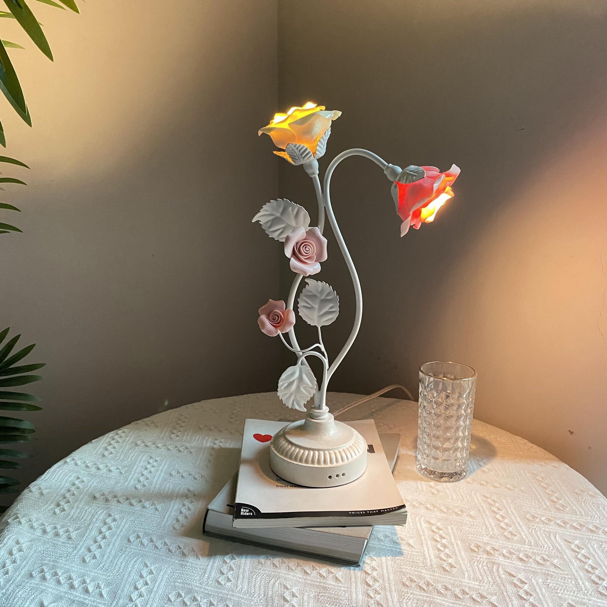 White Ceramic Rose Table Lamp - 2 Lights