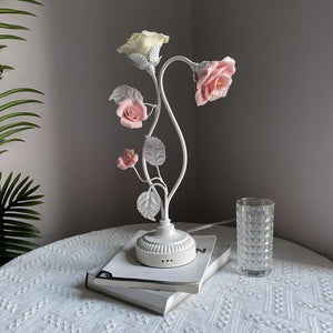 White Ceramic Rose Table Lamp - 2 Lights