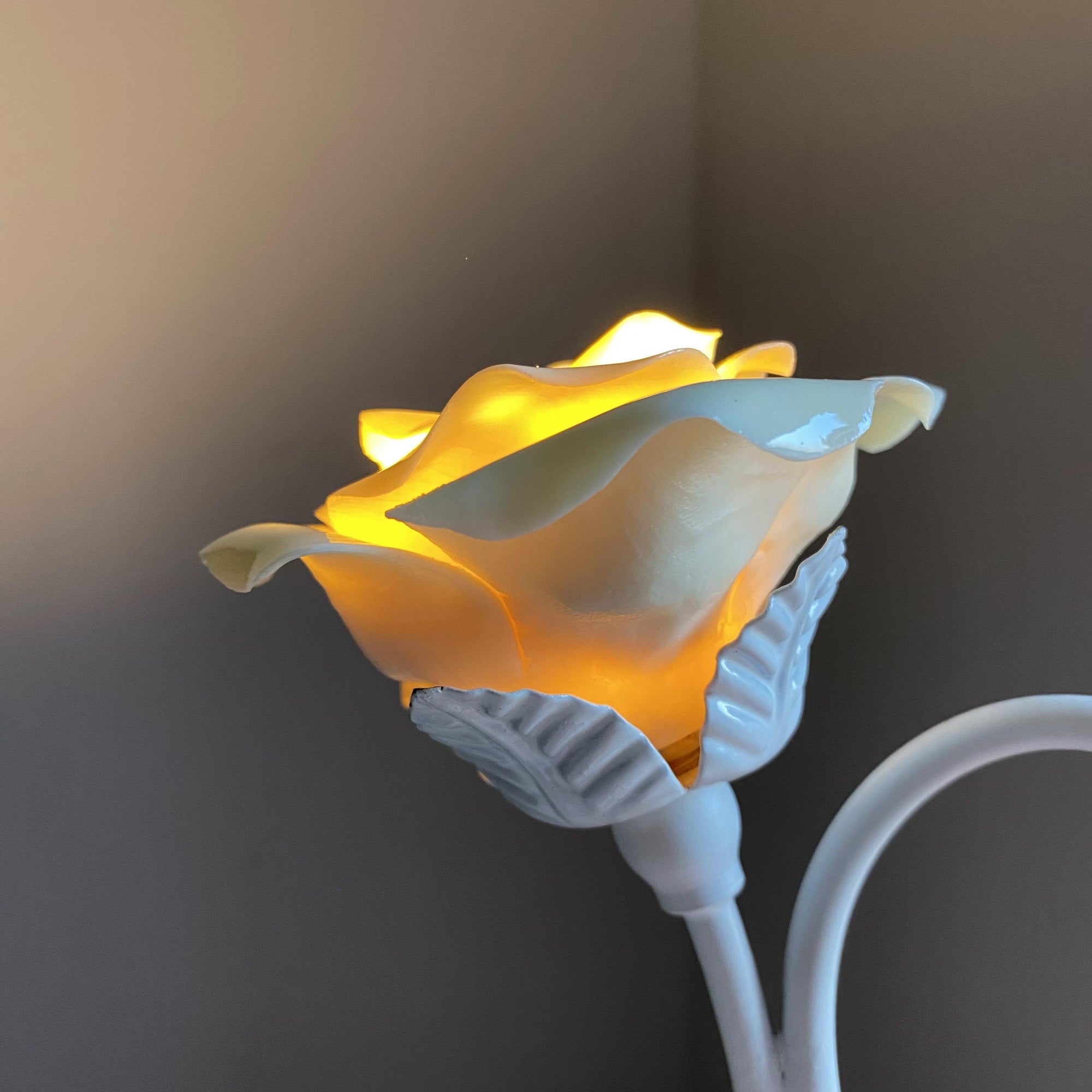 White Ceramic Rose Table Lamp - 2 Lights