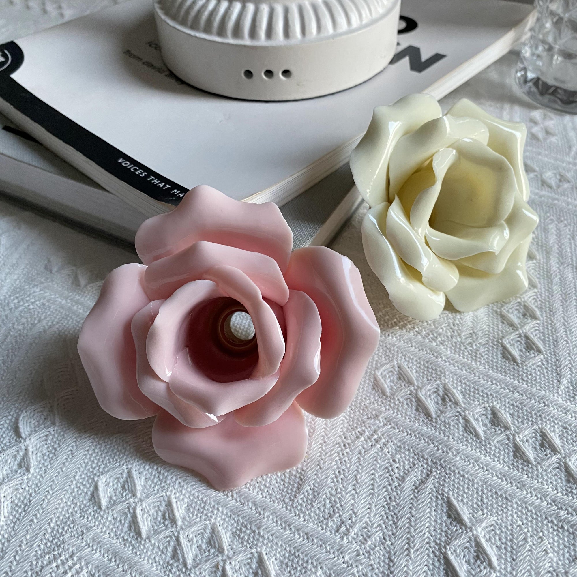 White Ceramic Rose Table Lamp - 2 Lights