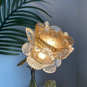 Antique Gold Sand Rose Flower Table Lamp With Marble Base - 1 Light