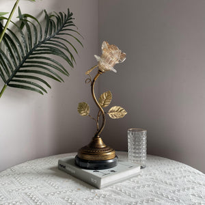 Antique Gold Sand Rose Flower Table Lamp With Marble Base - 1 Light