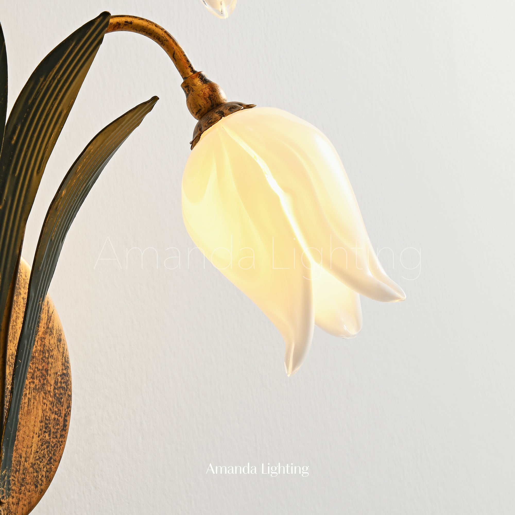 Antique Black Wall Sconce Light With White Glass Tulip Lamp Shades - 3 Lights