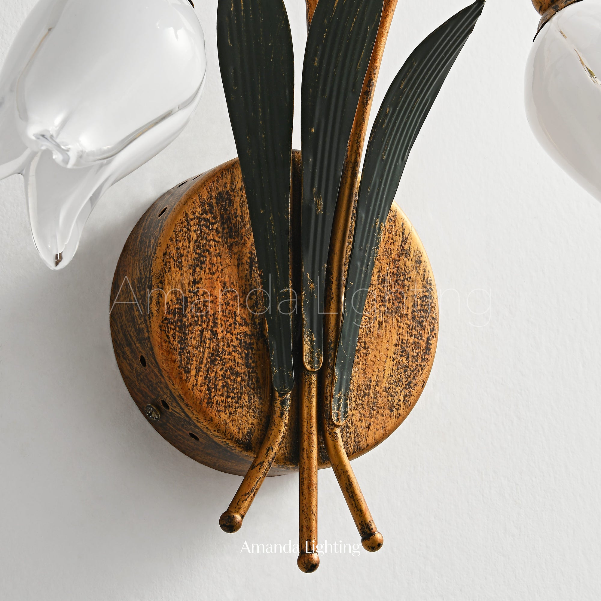 Antique Black Wall Sconce Light With White Glass Tulip Lamp Shades - 3 Lights