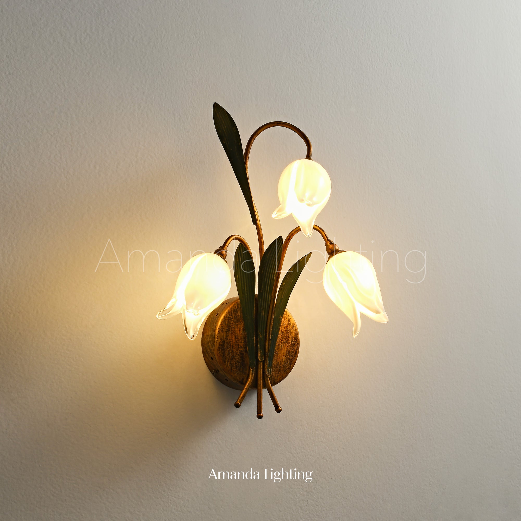 Antique Black Wall Sconce Light With White Glass Tulip Lamp Shades - 3 Lights