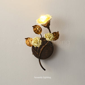 Ceramic Rose Flower Wall Sconce Light - Yellow
