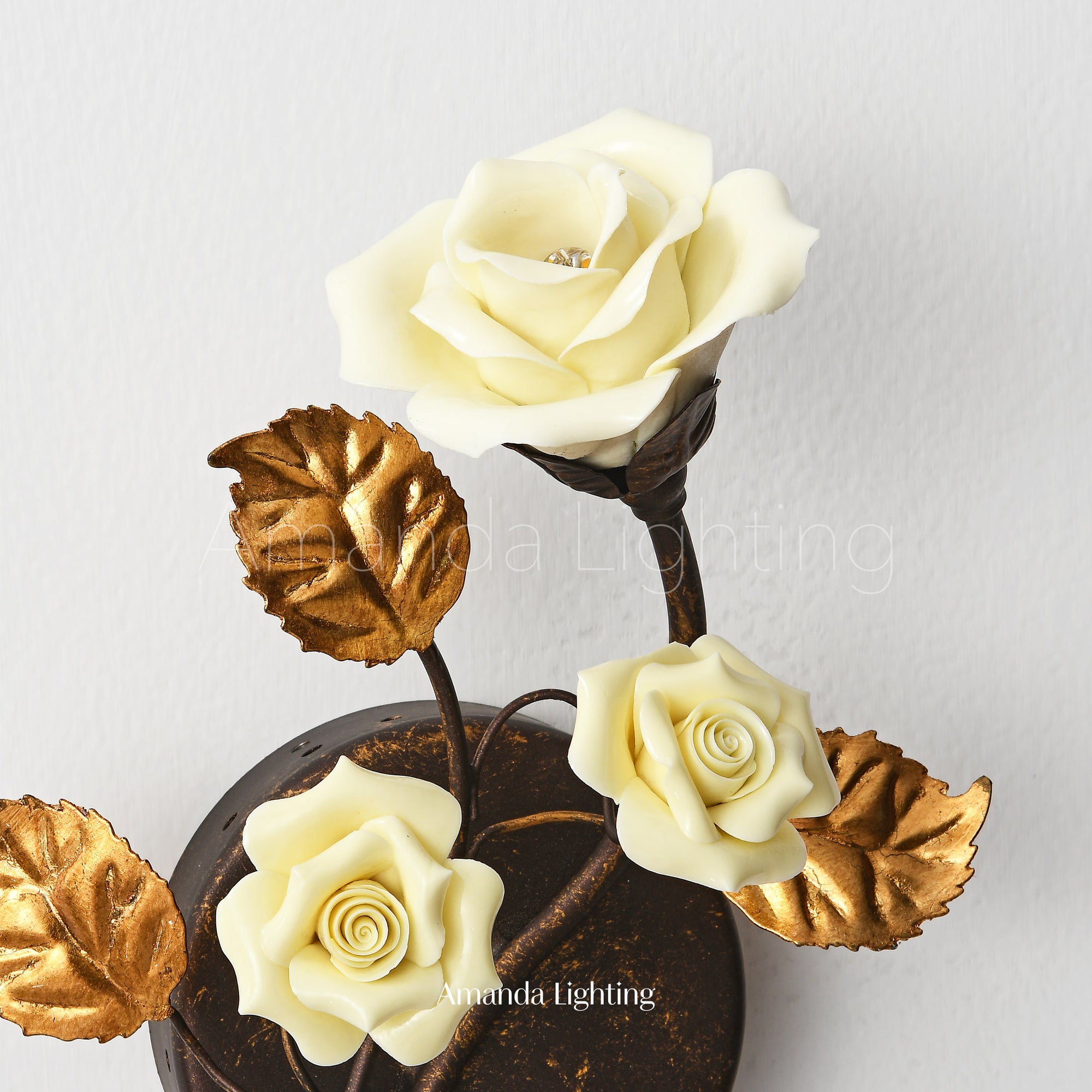 Ceramic Rose Flower Wall Sconce Light - Yellow