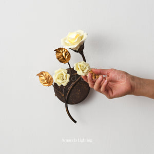 Ceramic Rose Flower Wall Sconce Light - Yellow