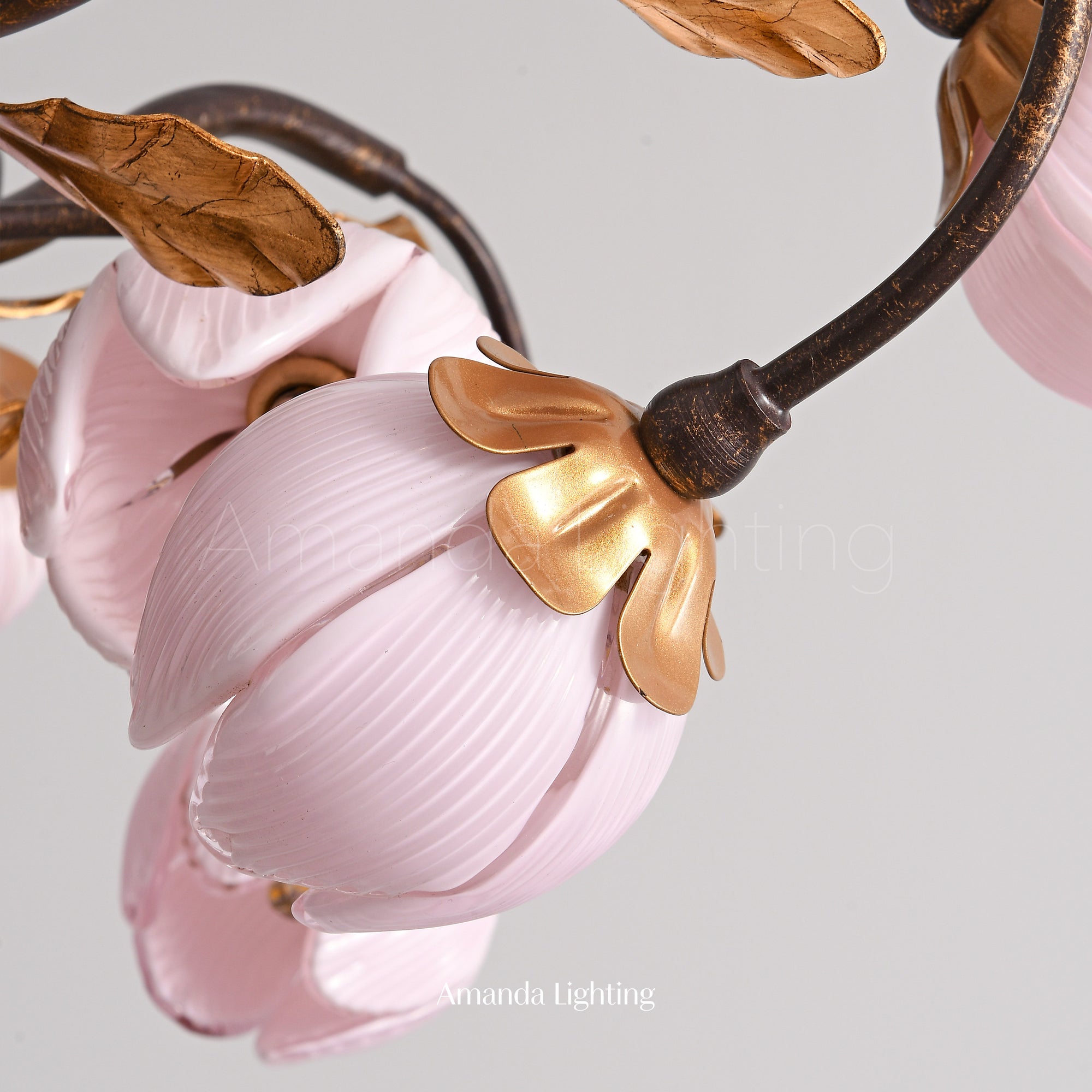 Romantic Chandelier Lighting With Pink Tulip Flower Lamp Shades - 12 Lights