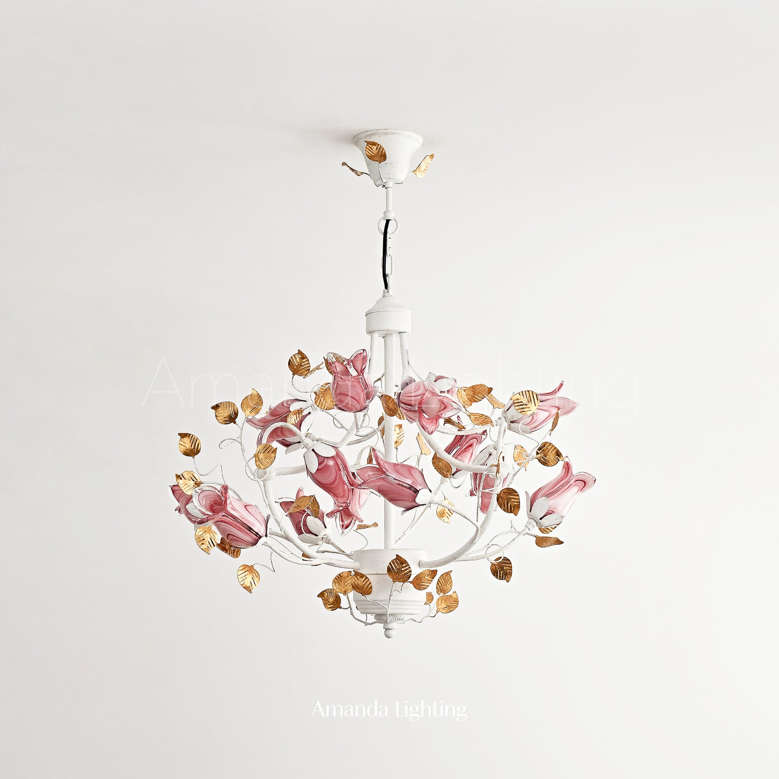 Art Deco Purplish Pink Tulip Flower Chandelier Lighting - 15 Lights