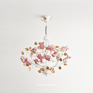 Art Deco Purplish Pink Tulip Flower Chandelier Lighting - 15 Lights