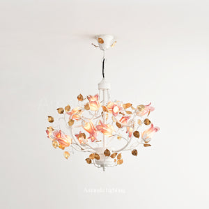 Art Deco Purplish Pink Tulip Flower Chandelier Lighting - 15 Lights