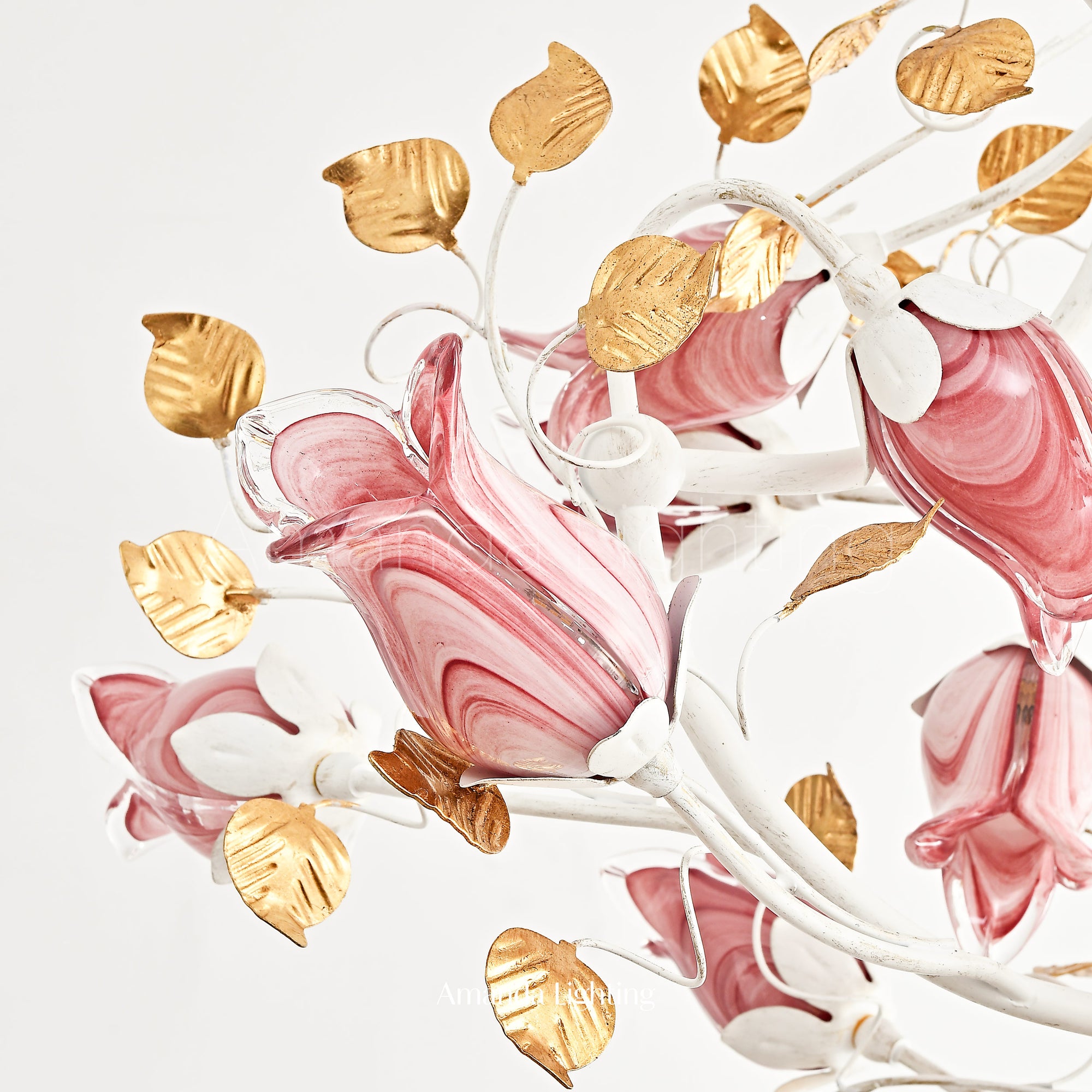 Art Deco Purplish Pink Tulip Flower Chandelier Lighting - 15 Lights