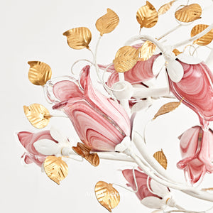 Art Deco Purplish Pink Tulip Flower Chandelier Lighting - 15 Lights