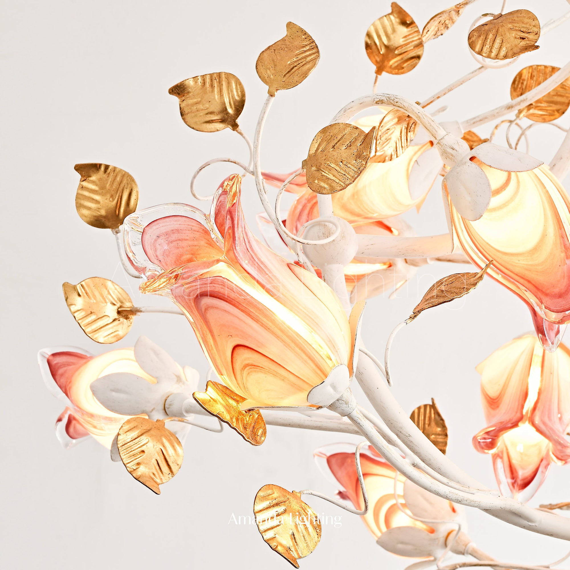 Art Deco Purplish Pink Tulip Flower Chandelier Lighting - 15 Lights