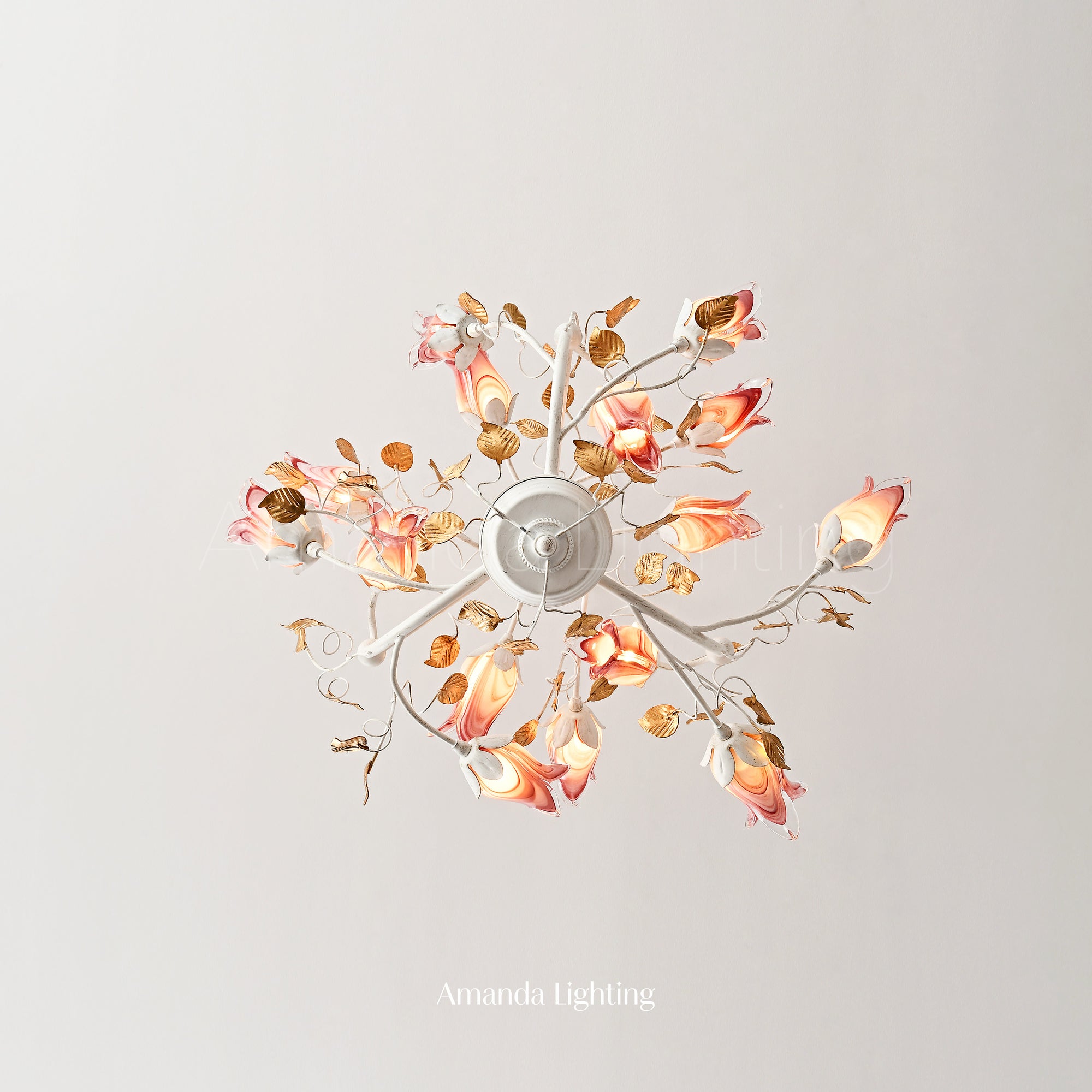 Art Deco Purplish Pink Tulip Flower Chandelier Lighting - 15 Lights