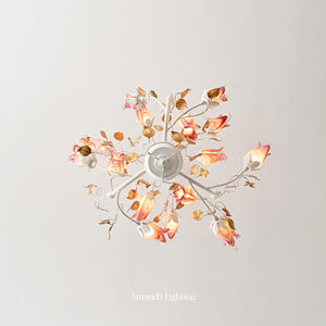 Art Deco Purplish Pink Tulip Flower Chandelier Lighting - 15 Lights