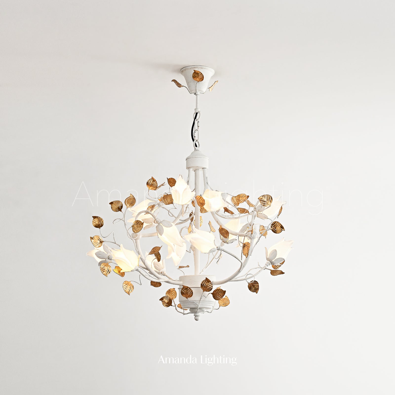 Art Deco White Tulip Flower Chandelier Lighting - 15 Lights