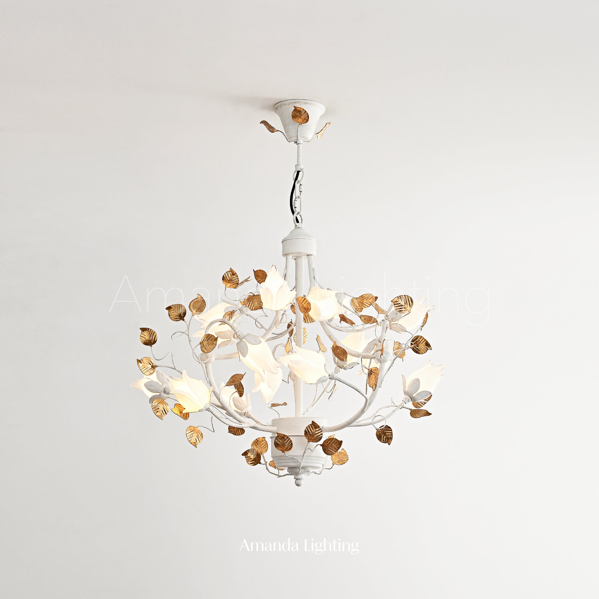 Art Deco White Tulip Flower Chandelier Lighting - 15 Lights