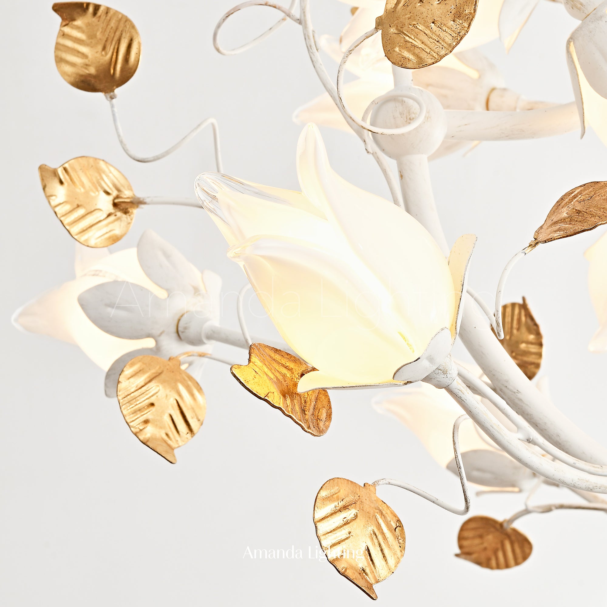 Art Deco White Tulip Flower Chandelier Lighting - 15 Lights