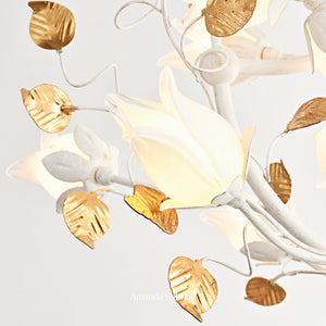 Art Deco White Tulip Flower Chandelier Lighting - 15 Lights