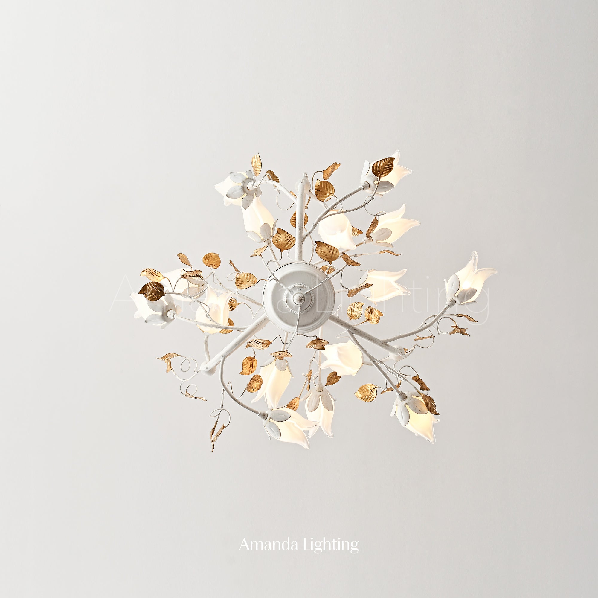 Art Deco White Tulip Flower Chandelier Lighting - 15 Lights