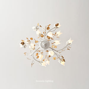 Art Deco White Tulip Flower Chandelier Lighting - 15 Lights