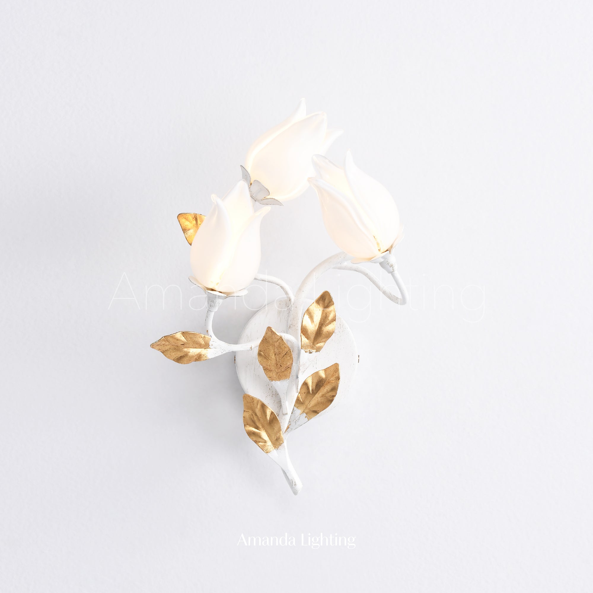 Art Deco White Tulip Flower Wall Sconce - 3 Lights