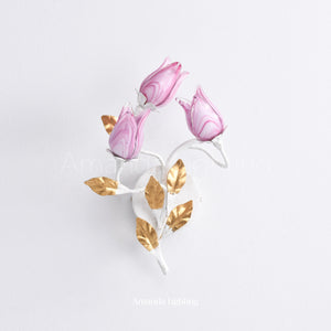 Art Deco Purplish Pink Tulip Flower Wall Sconce - 3 Lights