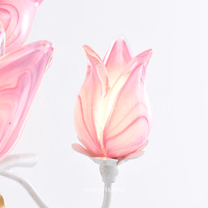 Art Deco Purplish Pink Tulip Flower Wall Sconce - 3 Lights