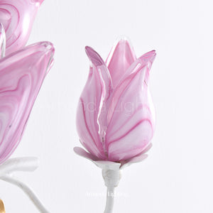 Art Deco Purplish Pink Tulip Flower Wall Sconce - 3 Lights