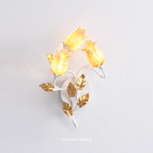 Art Deco Yellow Tulip Flower Wall Sconce - 3 Lights