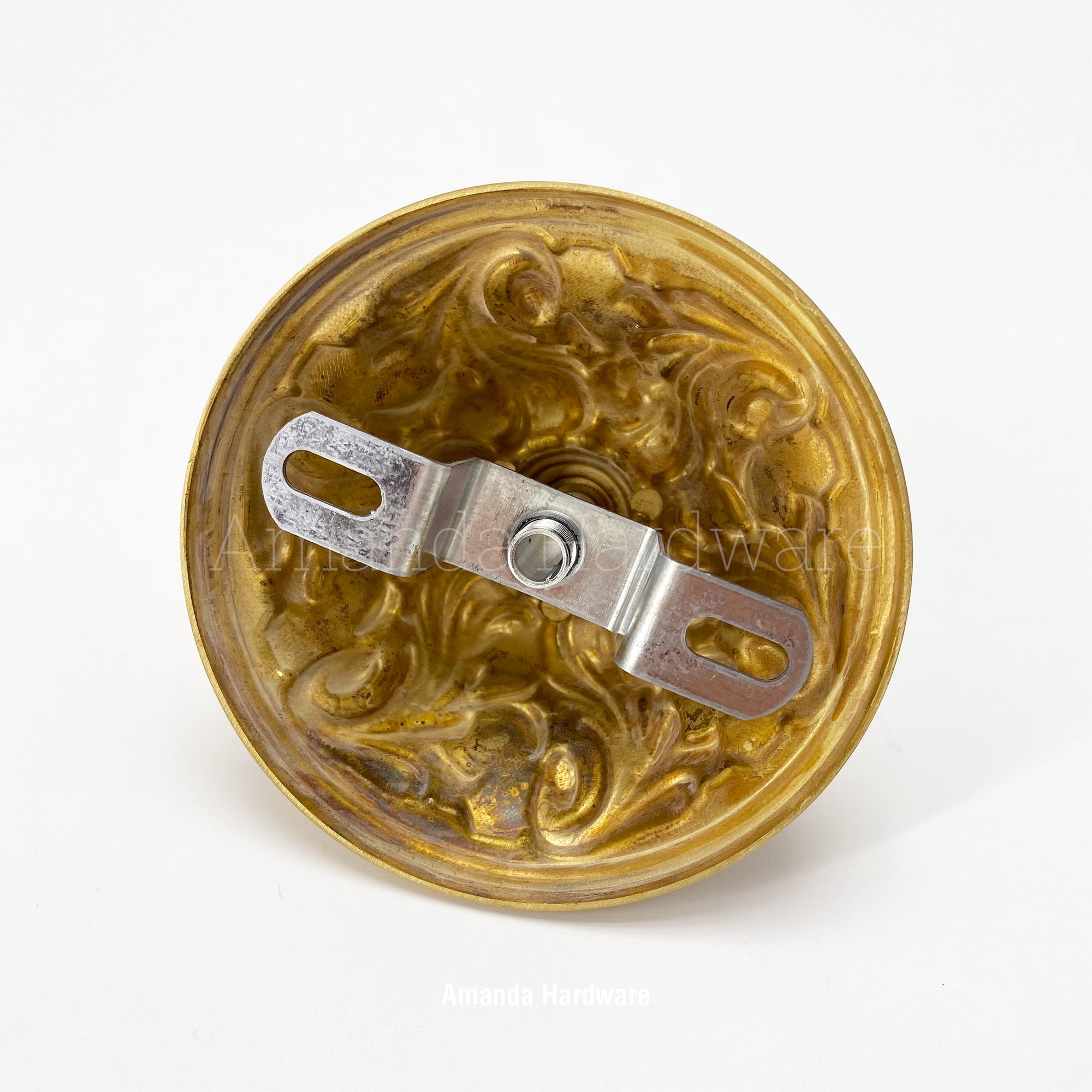 Brass Dome Canopy Hook With Floral Relief - 4.06in