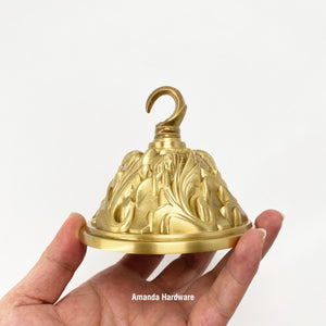 Brass Dome Canopy Hook With Floral Relief - 4.06in