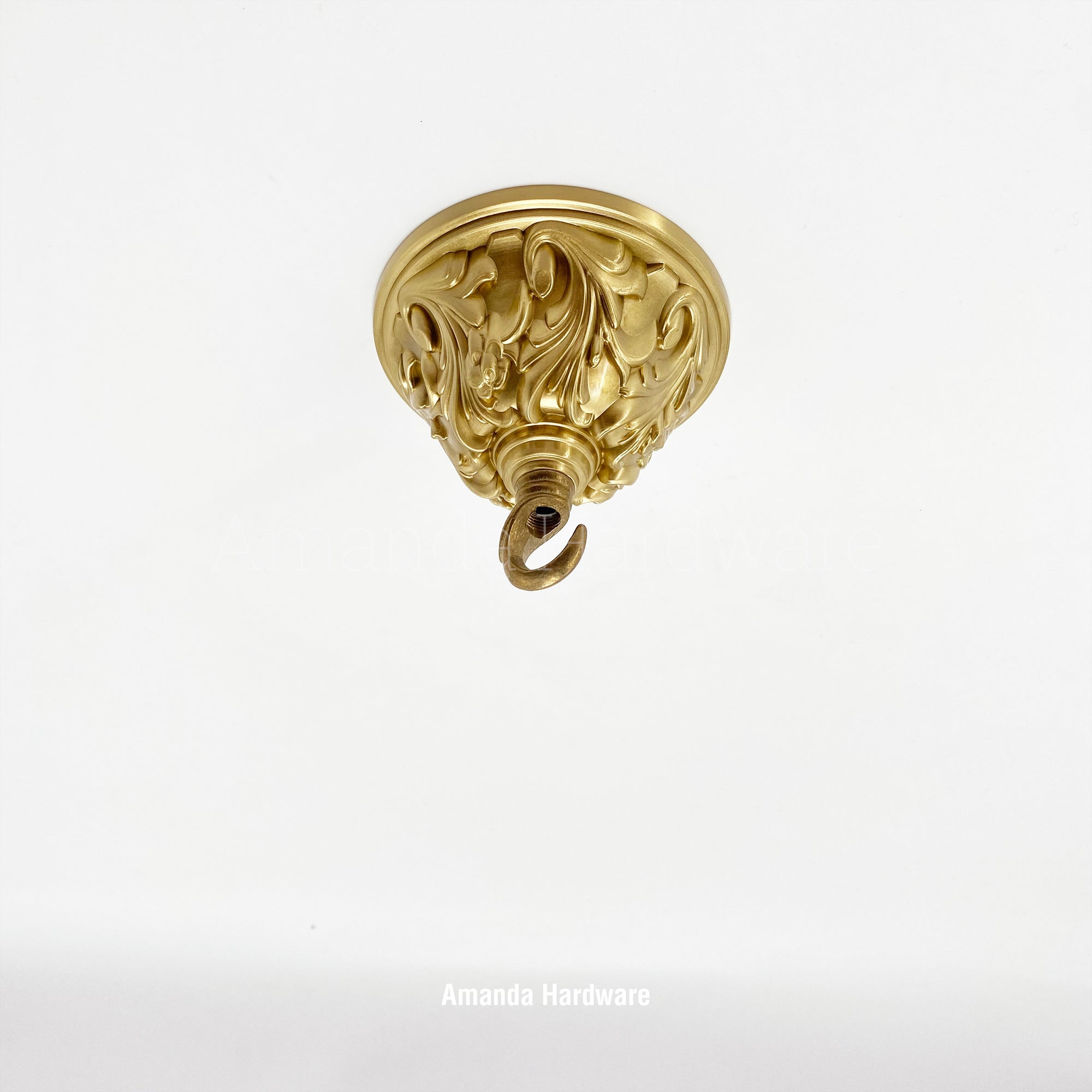 Brass Dome Canopy Hook With Floral Relief - 4.06in