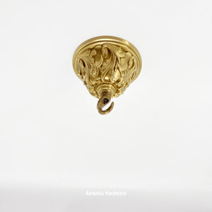 Brass Dome Canopy Hook With Floral Relief - 4.06in