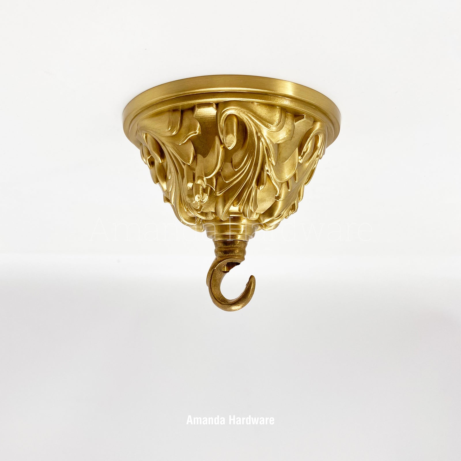 Brass Dome Canopy Hook With Floral Relief - 4.06in