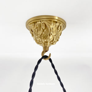 Brass Dome Canopy Hook With Floral Relief - 4.06in