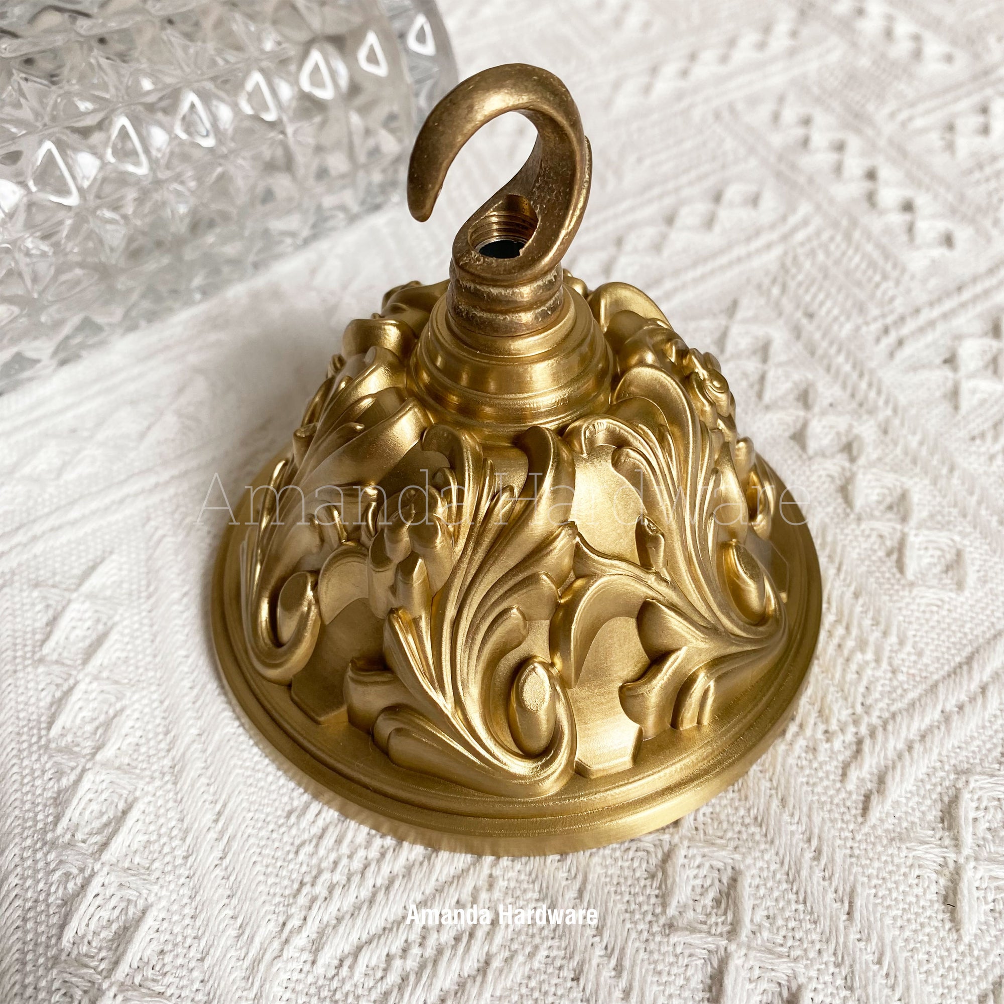 Brass Dome Canopy Hook With Floral Relief - 4.06in