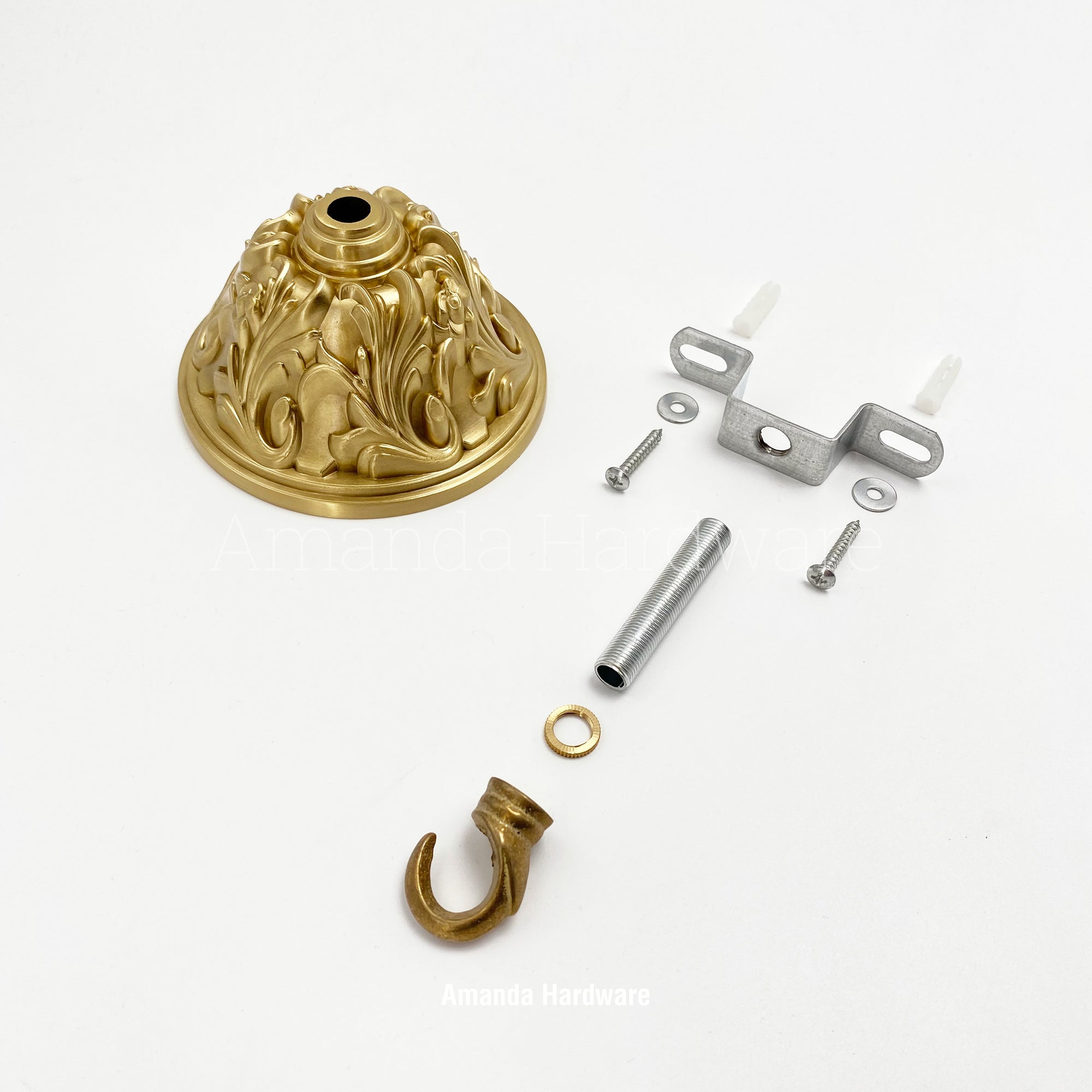 Brass Dome Canopy Hook With Floral Relief - 4.06in