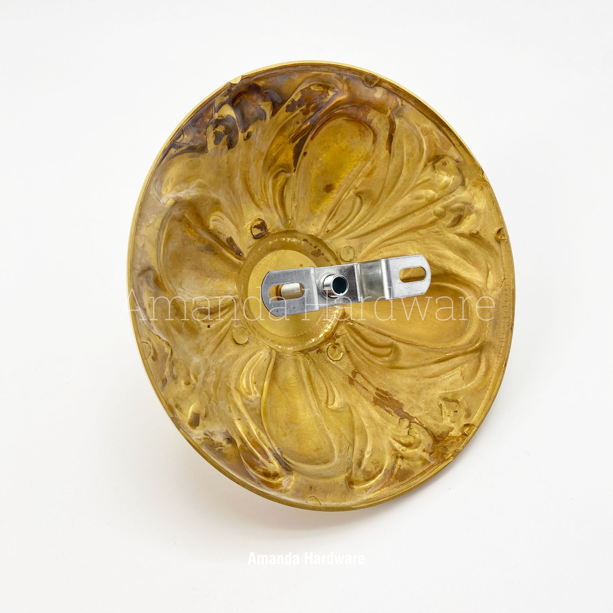 Brass Dome Canopy Hook With Floral Relief - 7.17in