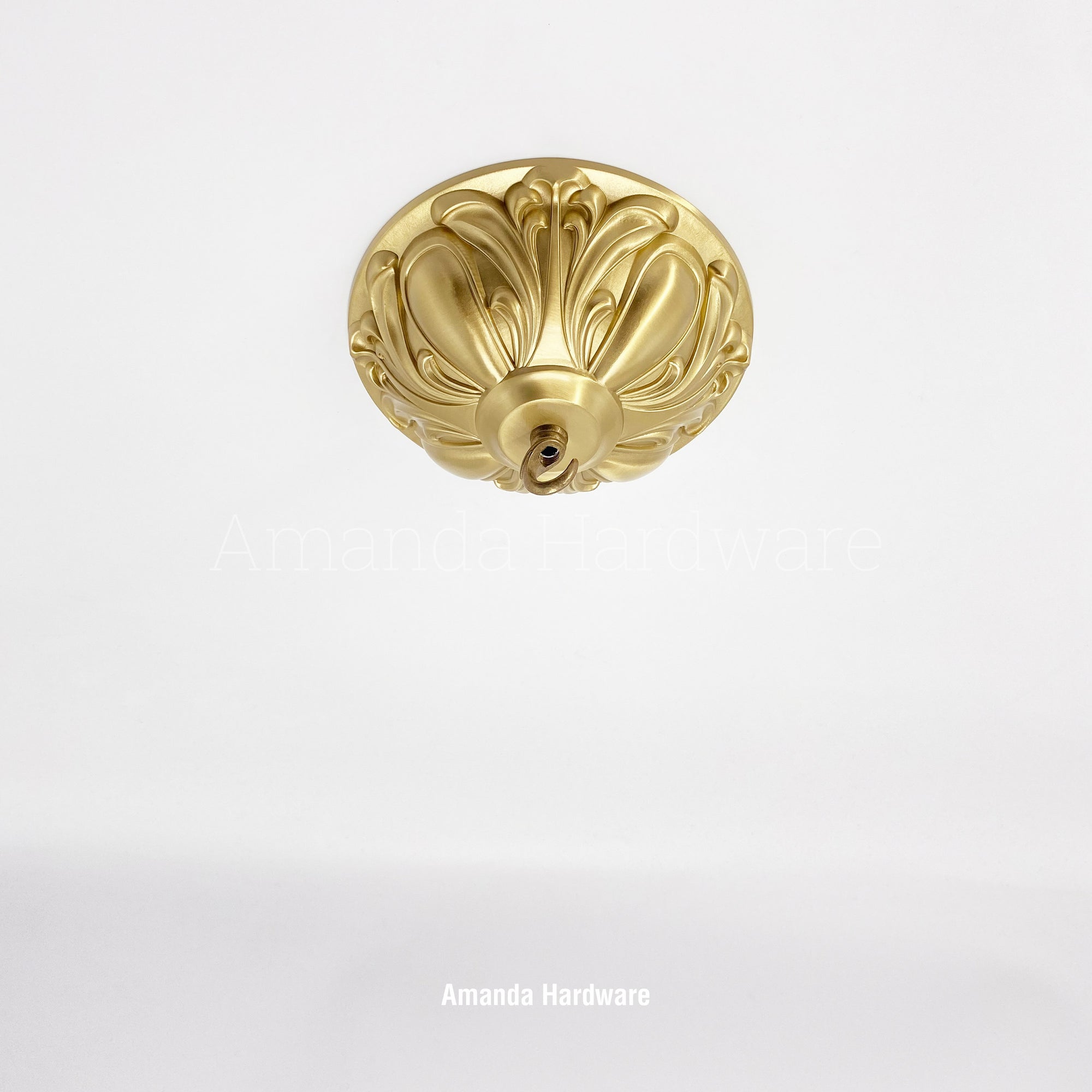 Brass Dome Canopy Hook With Floral Relief - 7.17in