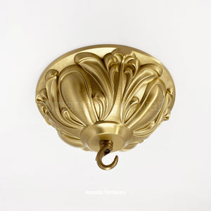 Brass Dome Canopy Hook With Floral Relief - 7.17in