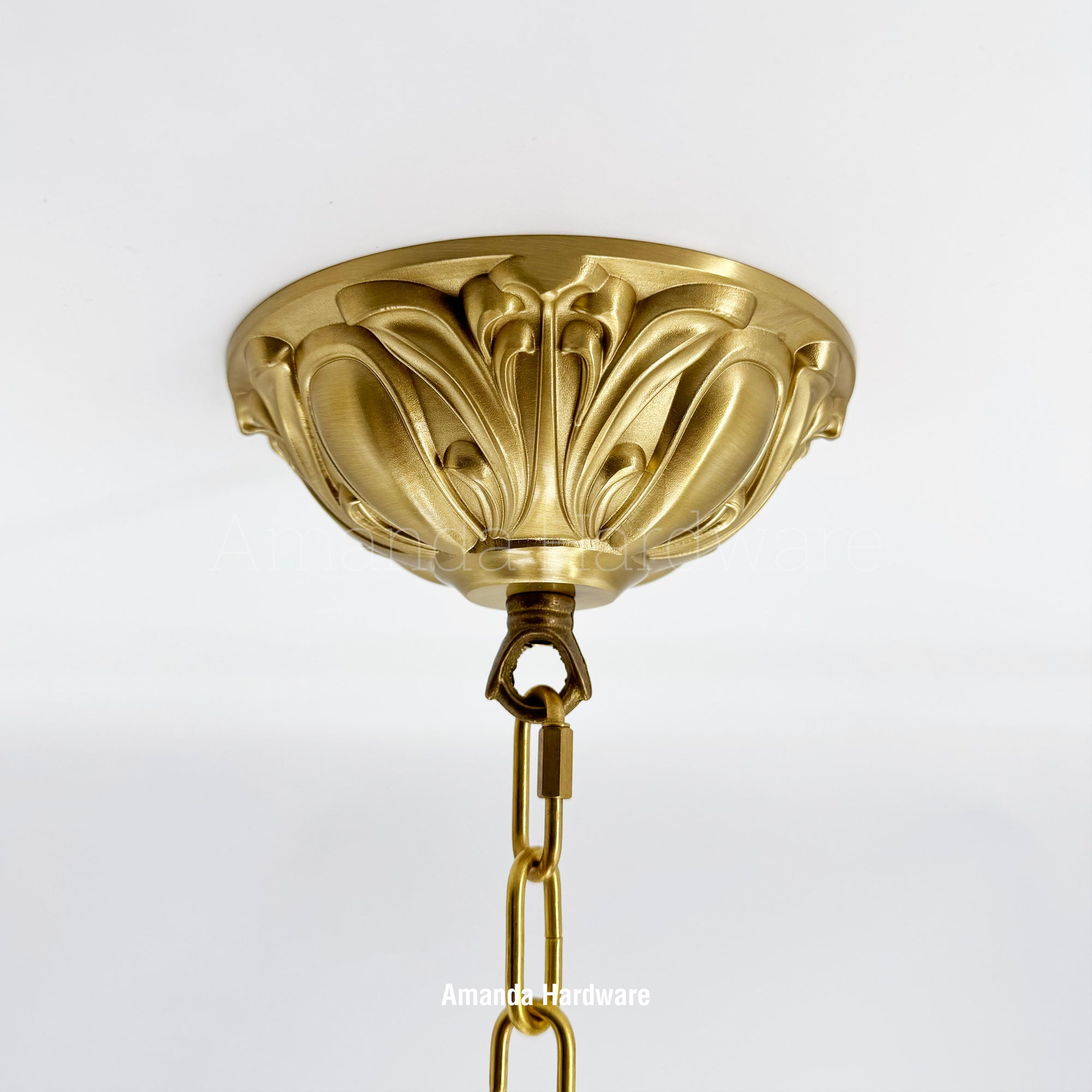 Brass Dome Canopy Hook With Floral Relief - 7.17in