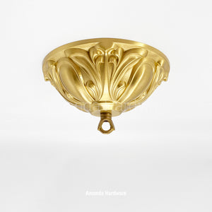 Brass Dome Canopy Hook With Floral Relief - 7.17in