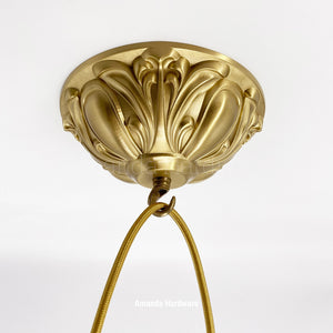 Brass Dome Canopy Hook With Floral Relief - 7.17in