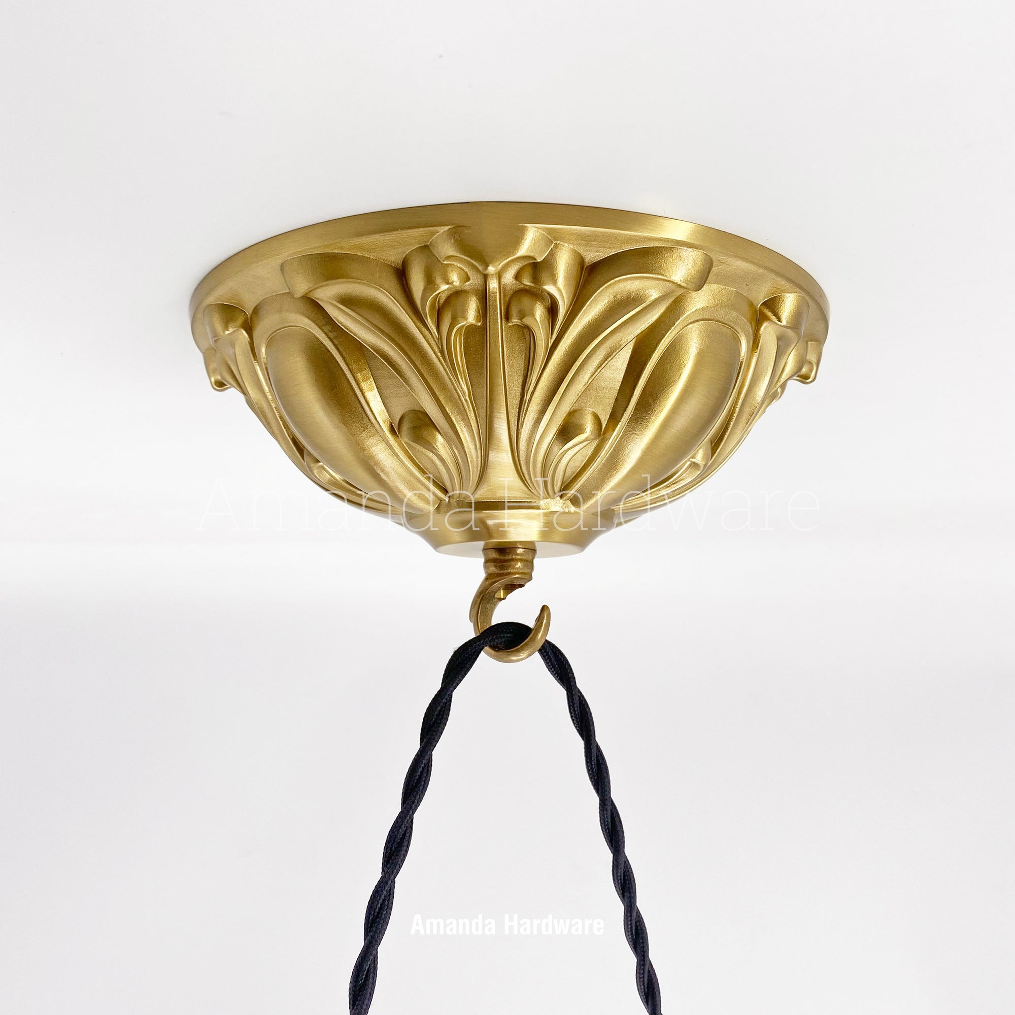 Brass Dome Canopy Hook With Floral Relief - 7.17in